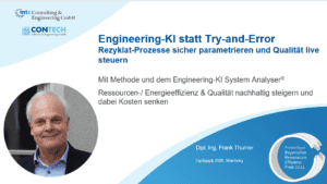 Fachpack 2025, Vortrag von Frank Thurner: Engineering-KI statt Try-and-ErrorRezyklat-Prozesse sicher parametrieren und Qualität live steuern